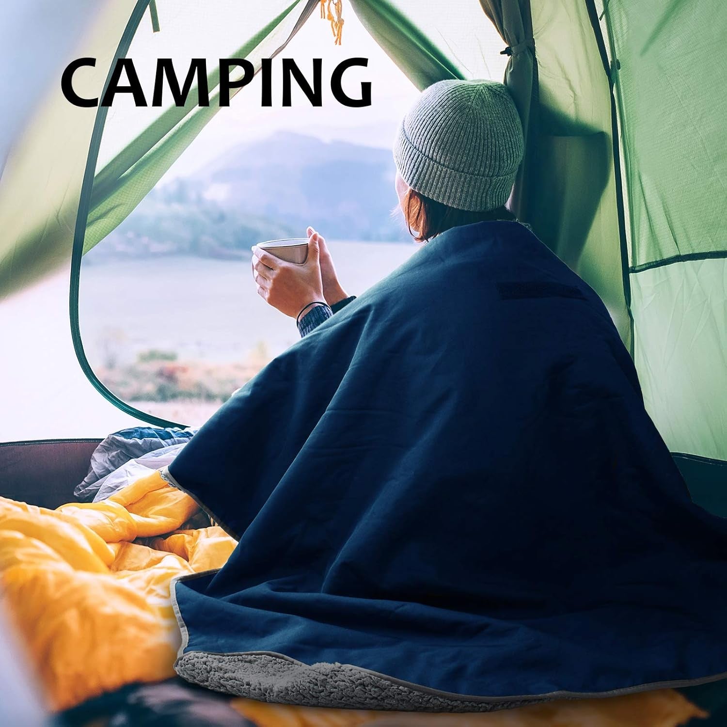 Large Waterproof Outdoor Blanket, Soft Warm Windproof Stadium Blanket with Sherpa Fleece and Foldable for Outdoor Sport, Baseball, Football, Beach, Concerts, Car