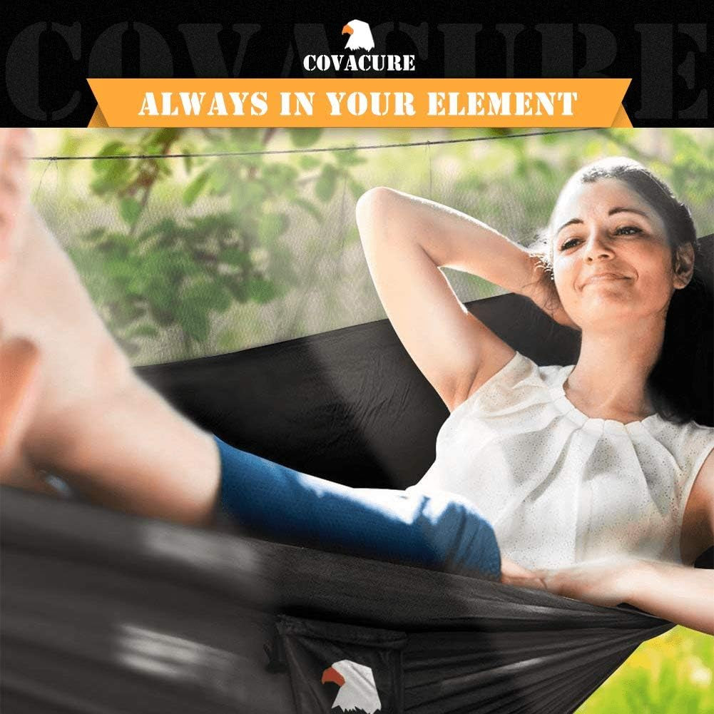 Camping Hammock - 772Lbs Capacity Double Hammock with Tree Straps, Lightweight Parachute Nylon Outdoor Survival Gear for Hiking, Backpacking, Travel or Backyard (Black)