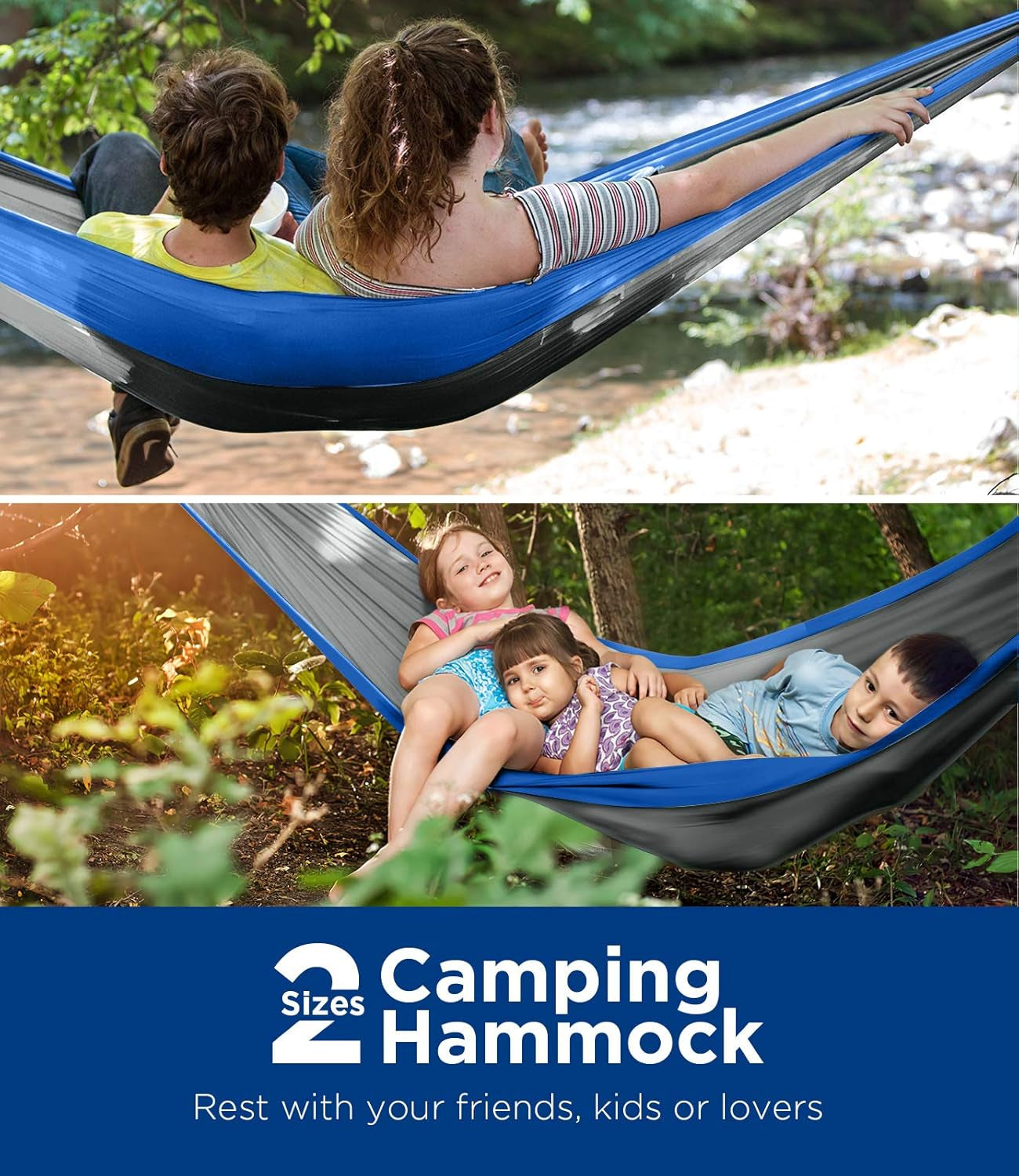 Camping Hammock Single & Double Portable Hammock Ultralight Nylon Parachute Hammocks with 2 Hanging Straps for Backpacking, Travel, Beach, Camping, Hiking, Backyard