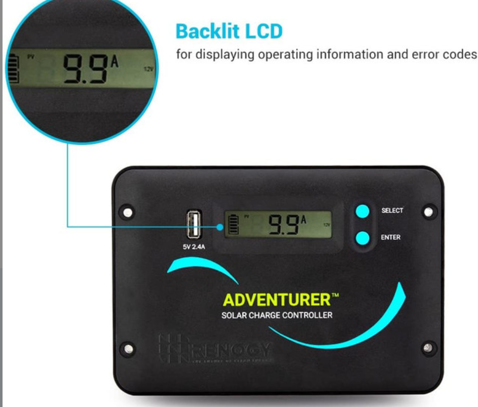 Adventurer Li 30A PWM Flush Mount Charge Controller w/ LCD Display 12V/24V-2