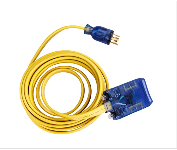 25' L5-30P to 3.5-15R 10 Gauge Flat Extension Cord w/ three 125V Household Outlets-3