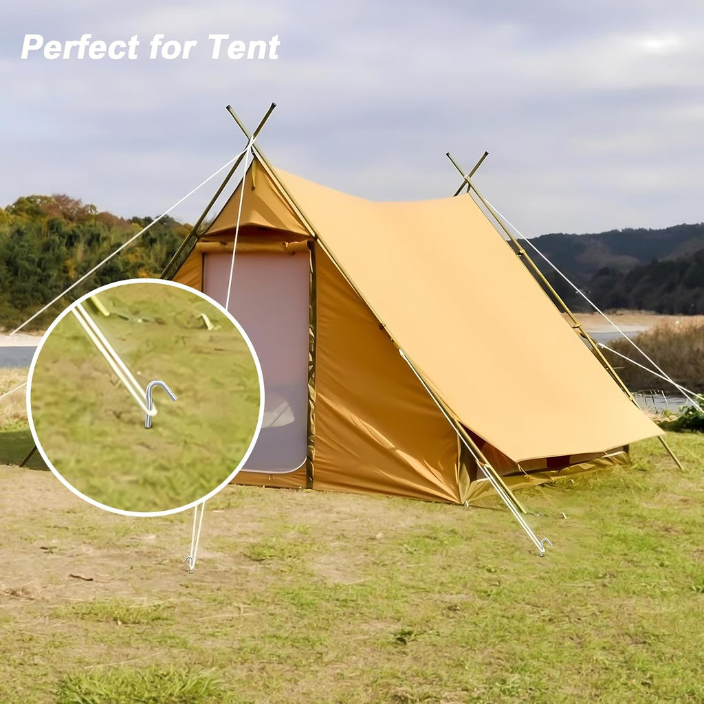 Tent Stakes Heavy Duty Metal 9 Inch, 25 Pack Rust-Resistant Galvanized Steel Camping Stake Garden Edging Fence Hooks Yard Tent Pegs for Inflatable, Tarp, Outdoor Christmas Decorations