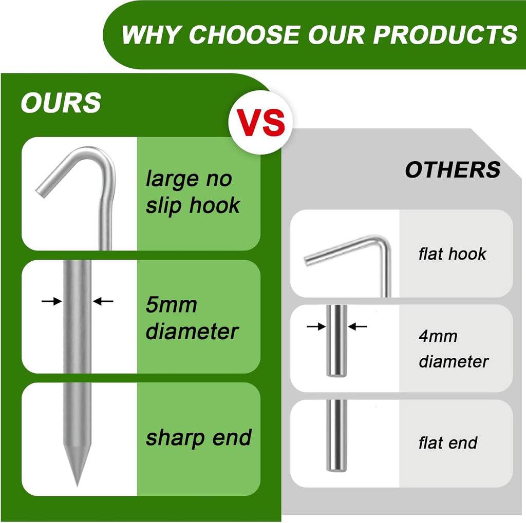 Tent Stakes Heavy Duty Metal 9 Inch, 25 Pack Rust-Resistant Galvanized Steel Camping Stake Garden Edging Fence Hooks Yard Tent Pegs for Inflatable, Tarp, Outdoor Christmas Decorations